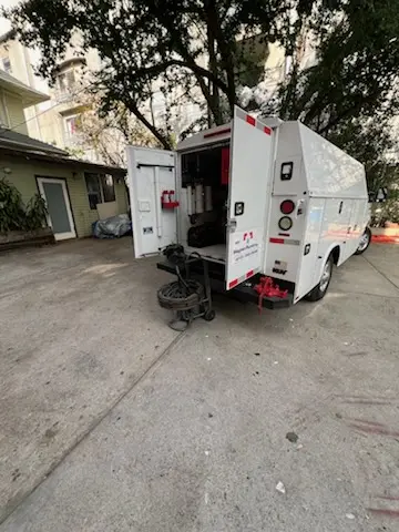 Magnet Plumbing service vehicle on-site for Sewer Line Repair in New Orleans